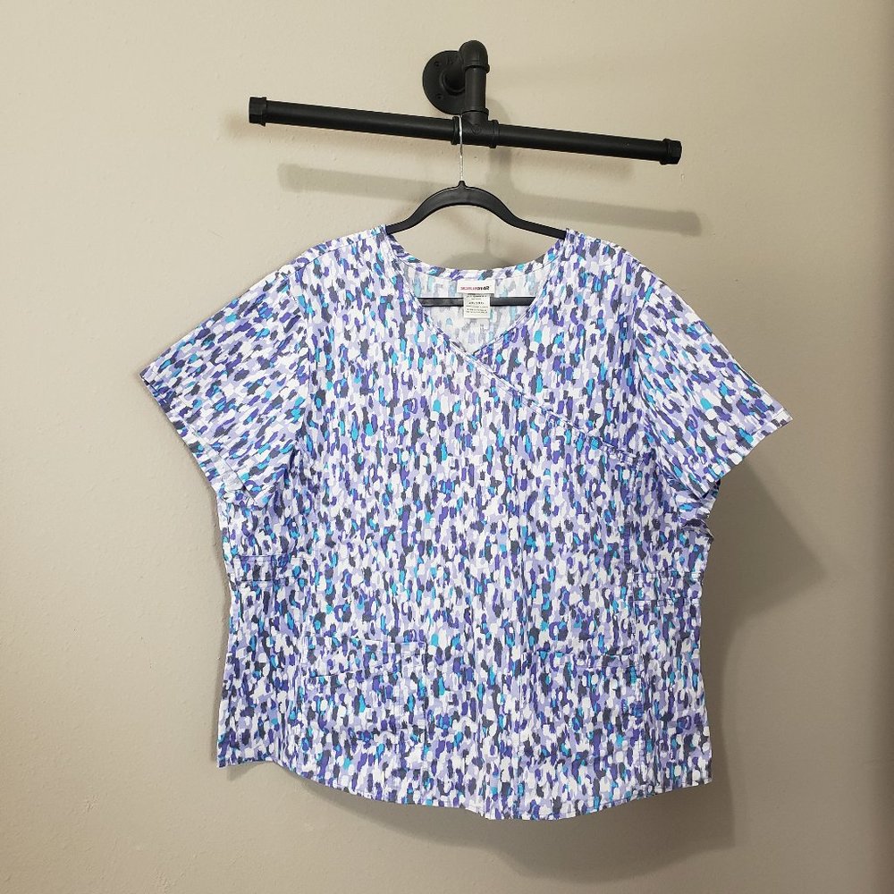 Scrubstar Blue Purple Printed Scrub Top 2X